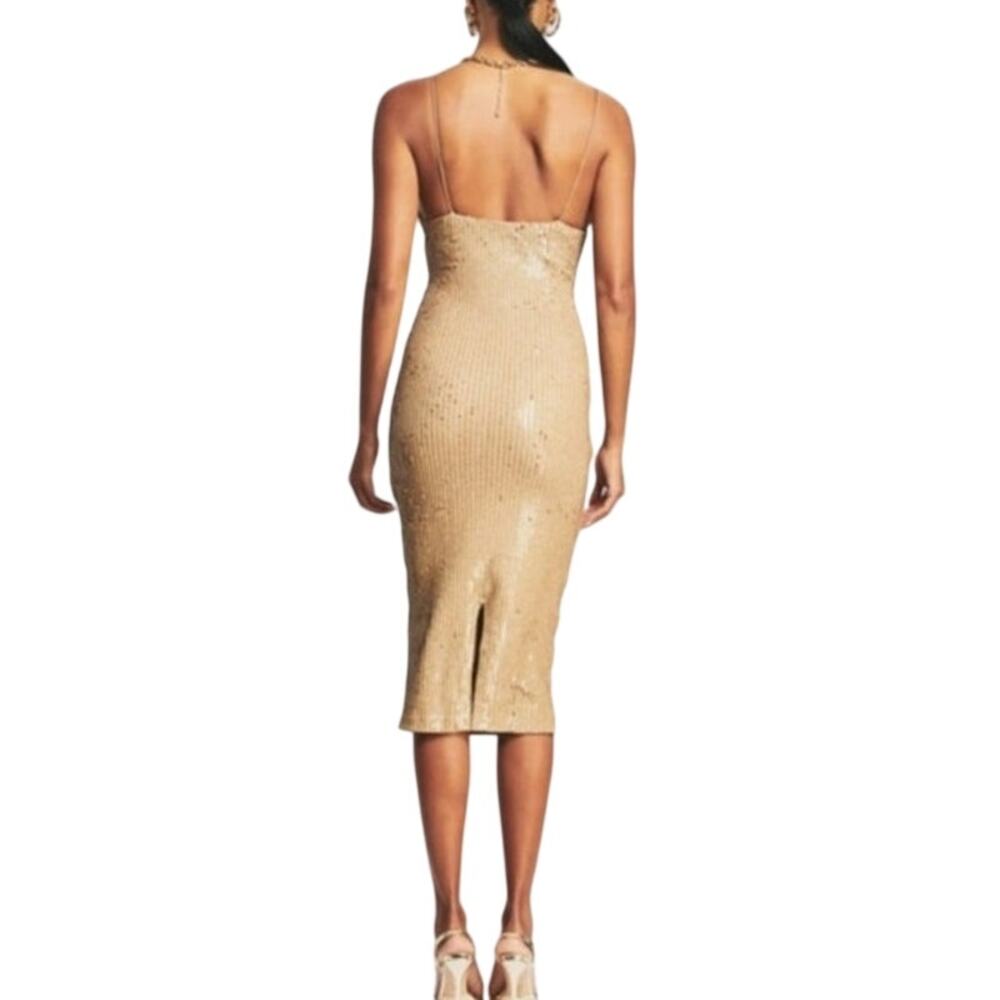 Retrofete (Retrofête) Sariah Sequin Cutout Beige Tan Nude Midi Dress Size M - Picture 2 of 6